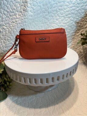 DKNY Orange Leather Wristlet Clutch with Strap